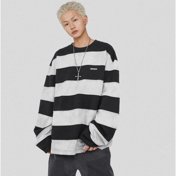 Underwater Ayu Cyberpunk Light Tie Dye Spliced Stripe Light Sweatshirt Top - Picture 1 of 7